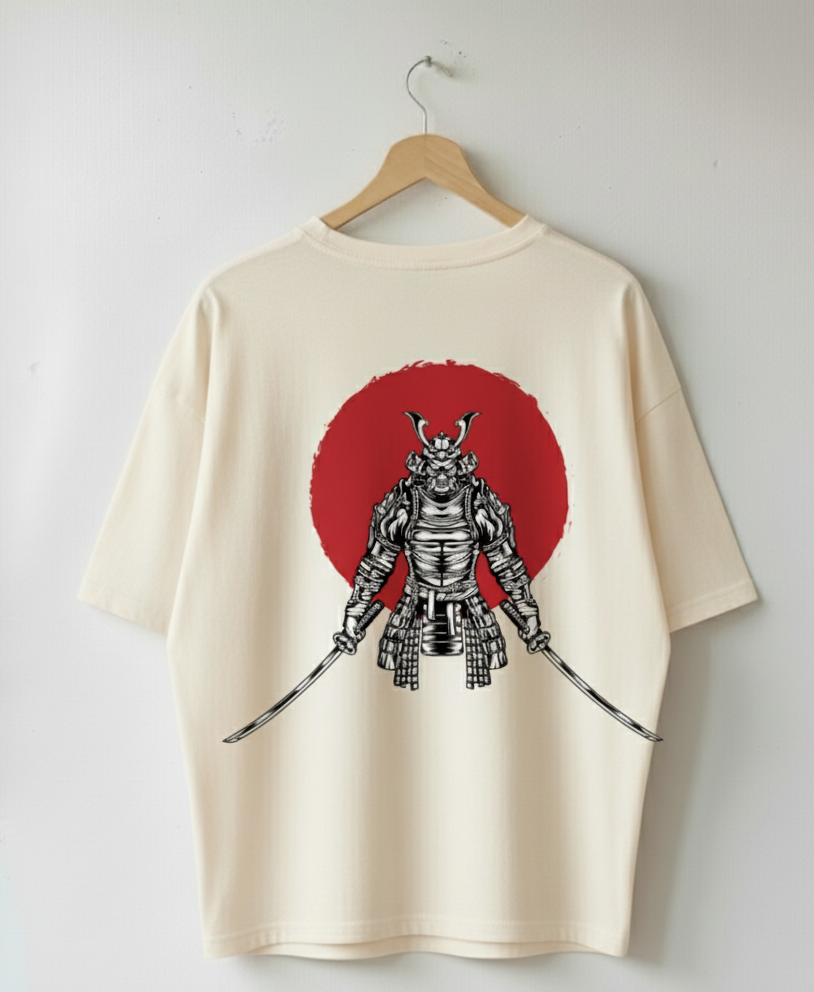 Wujood Samurai Warrior Oversized T-Shirt – Minimal Front, Bold Back Design