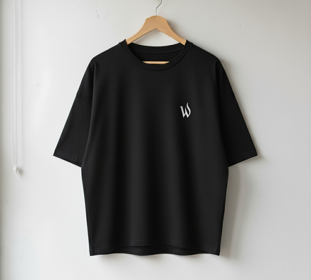 Drop Shoulder W Logo Tee with Demon Slayer-Inspired Sword Graphic