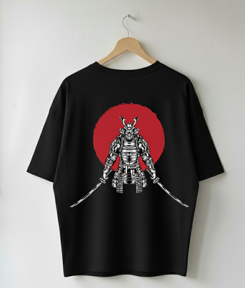 Wujood Samurai Warrior Oversized T-Shirt – Minimal Front, Bold Back Design