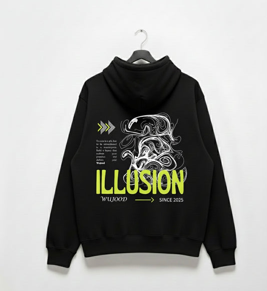 ILLUSION Black Hoodie – Premium Streetwear by WUJOOD®