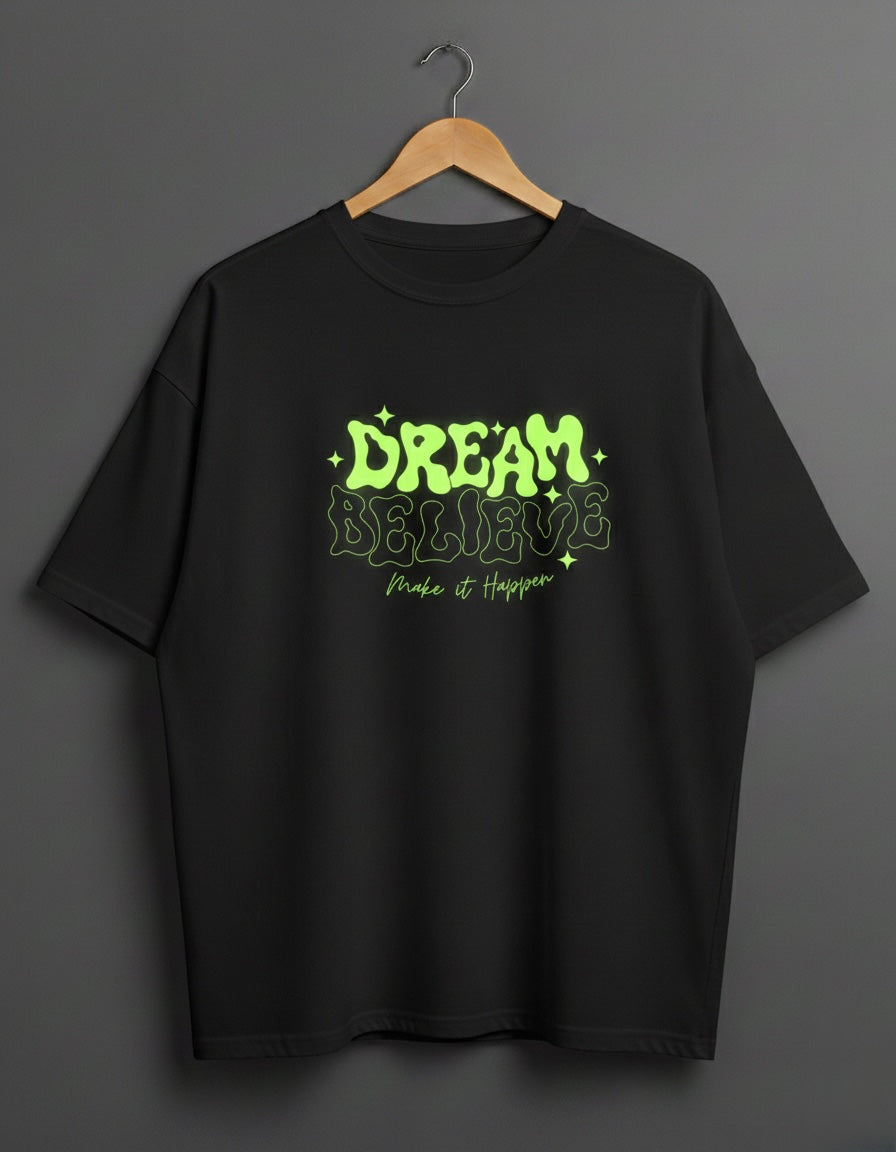 Wujood "Dream Believe" Neon Graphic Oversized Drop Shoulder Tee