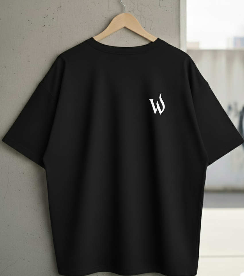Wujood Drop Shoulder Oversized T-Shirt – Samurai Cat Mask Graphic