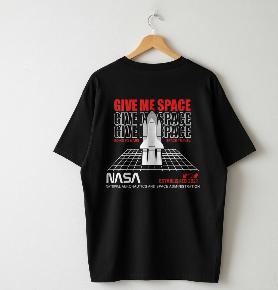 Black NASA Drop Shoulder Oversized "Give Me Space"